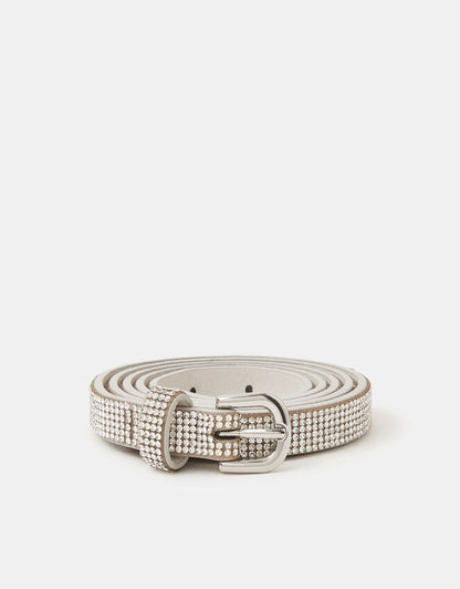 Slim Diamanté Belt Silver
