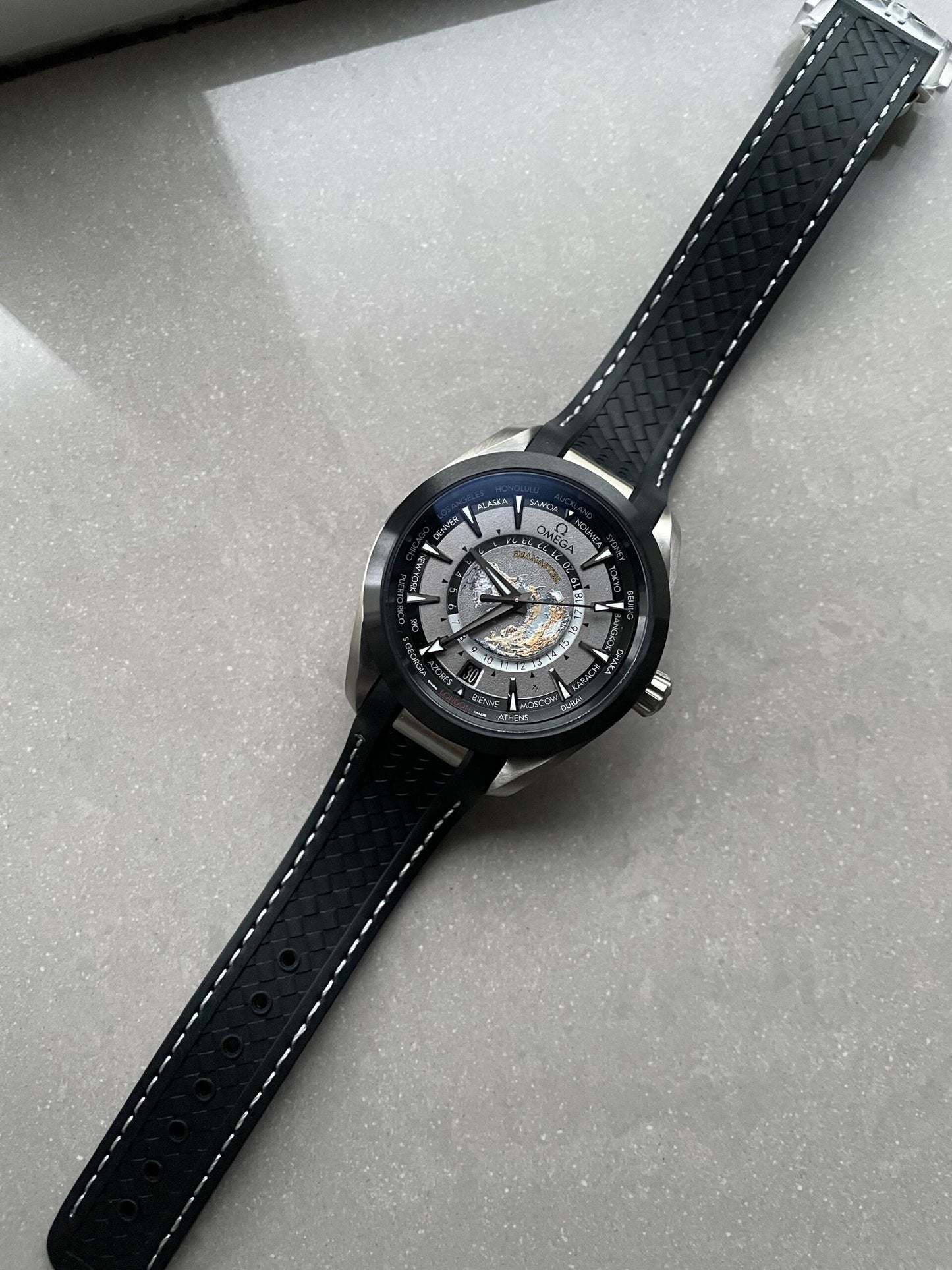 Omega Seamaster Aqua Terra GMT Titanium Worldtimer 43mm Ti Black Dial on Rubber Strap VSF A8938