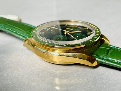 Speedmaster Moonwatch in Moonshine Gold YG RMF Best Edition Green Dial on Green Leather Strap Manual Chrono