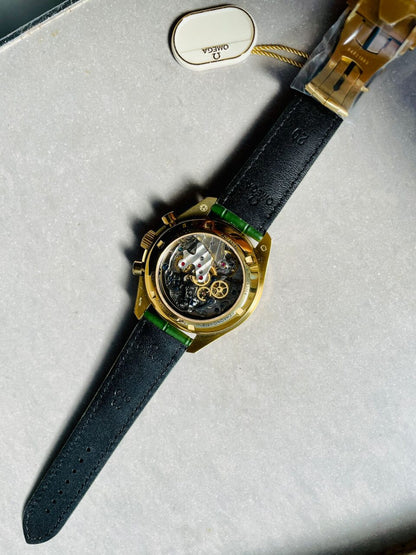 Speedmaster Moonwatch in Moonshine Gold YG RMF Best Edition Green Dial on Green Leather Strap Manual Chrono