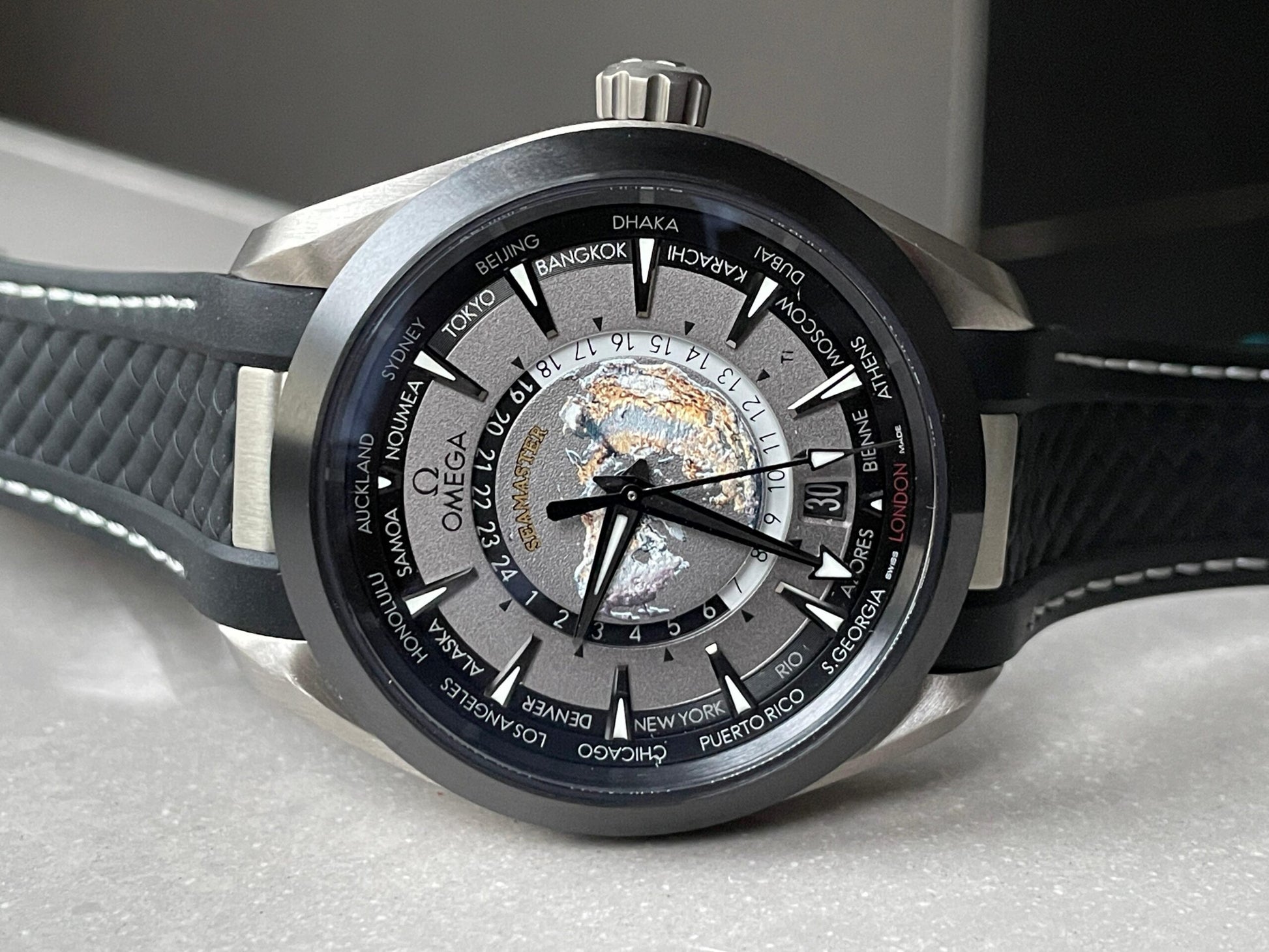 Omega Seamaster Aqua Terra GMT Titanium Worldtimer 43mm Ti Black Dial on Rubber Strap VSF A8938