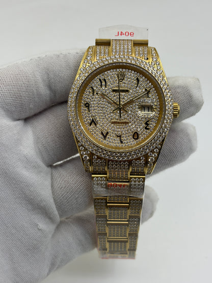 Rolex OYSTER PERPETUAL 41mm 904L SS SILVER/GOLD MOISSANITE DIAMONDS BRACELET AND DIAL A2824 iced out