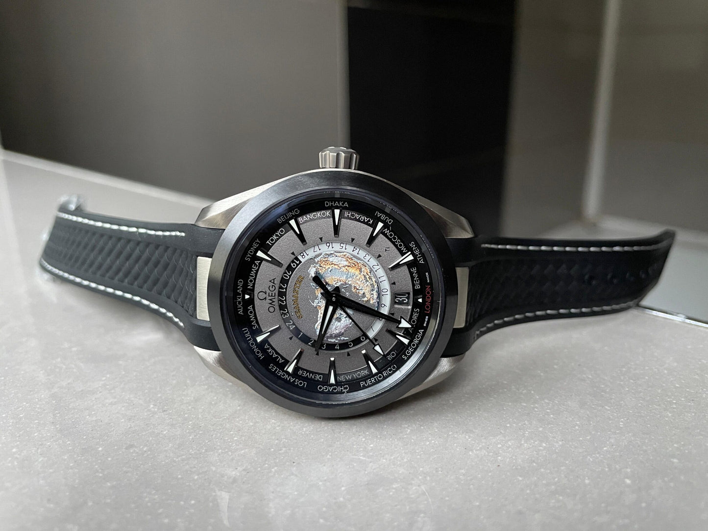 Omega Seamaster Aqua Terra GMT Titanium Worldtimer 43mm Ti Black Dial on Rubber Strap VSF A8938
