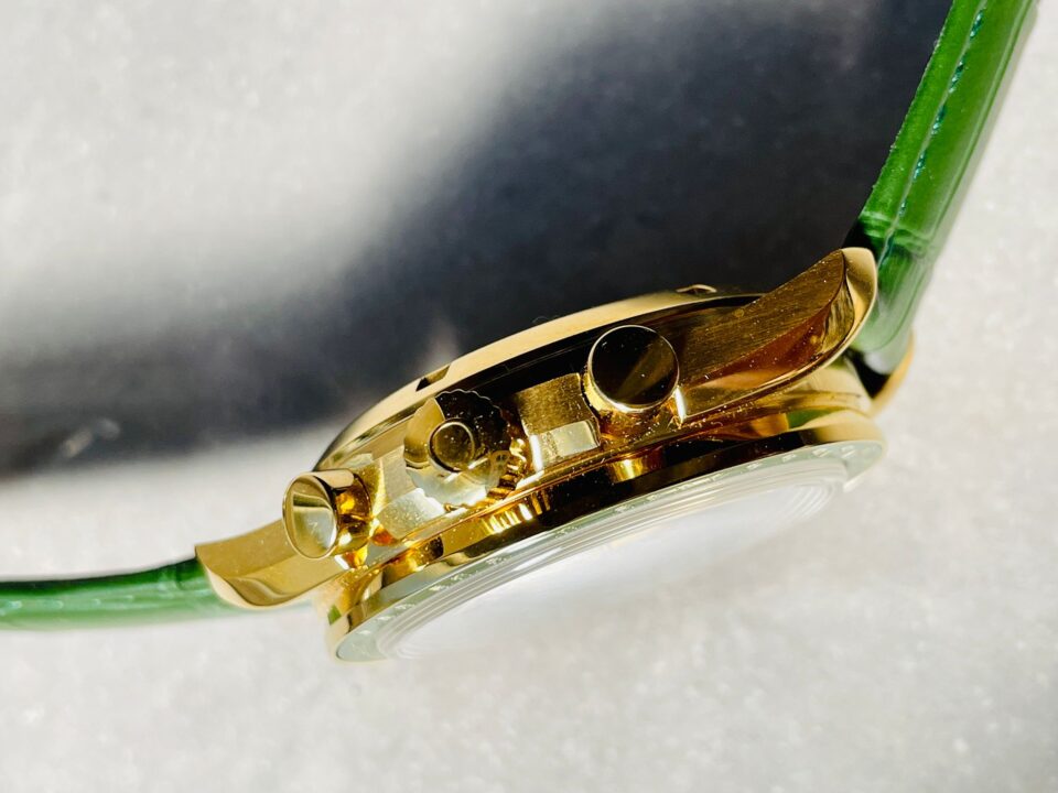 Speedmaster Moonwatch in Moonshine Gold YG RMF Best Edition Green Dial on Green Leather Strap Manual Chrono