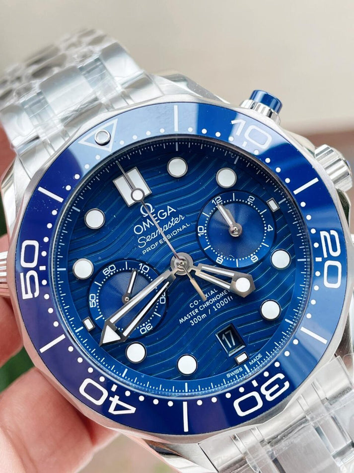 Seamaster 300M Chrono SS OMF 1:1 Best Edition Blue Dial on SS Bracelet ...