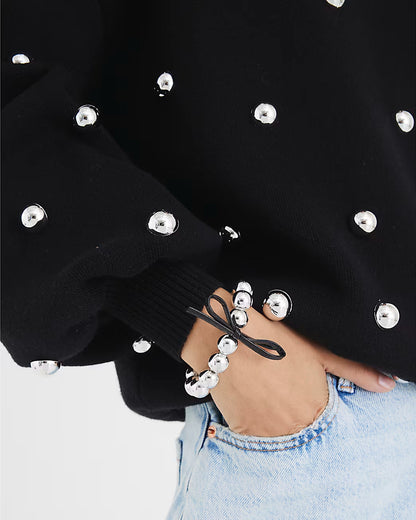 Silver ball bow bracelet