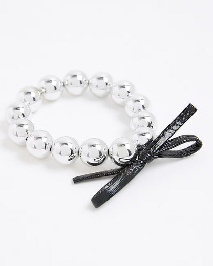 Silver ball bow bracelet