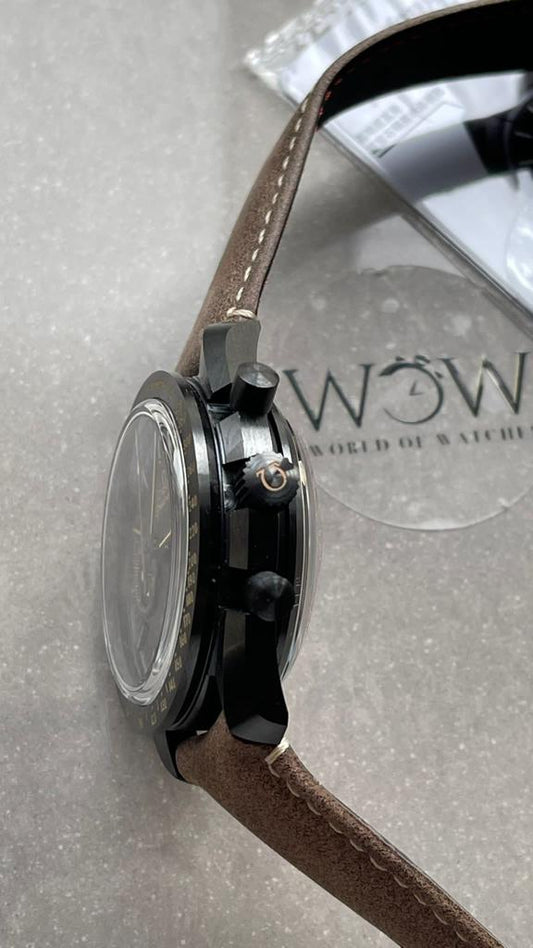 SPEEDMASTER “DARK SIDE OF THE MOON” REAL CERAMIC OMF 1:1 BEST EDITION VINTAGE BLACK ON BROWN LEATHER STRAP A9300 V2