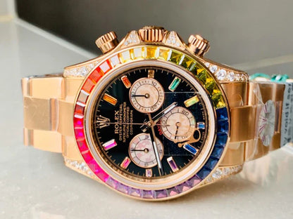BLF Factory 1:1 Rolex Daytona 116589RBOW YG Rainbow Crystal Best Edition Black Dial A4130
