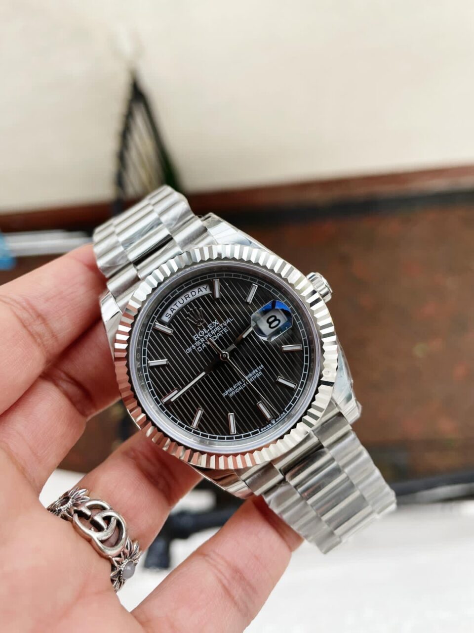 EWF Factory SS 1:1 Rolex Day Date II 228239 Best Edition Black Dial A3255