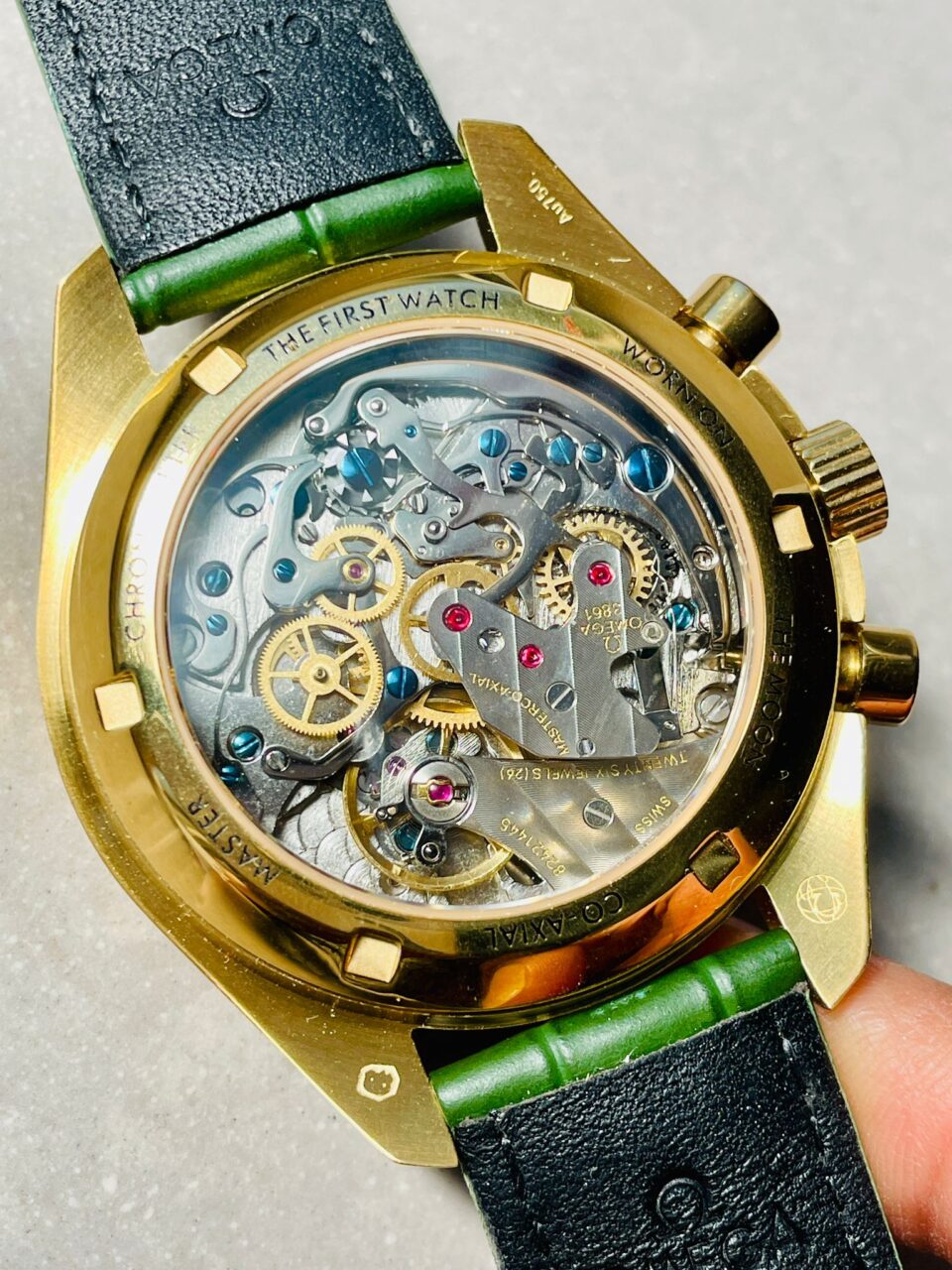 Speedmaster Moonwatch in Moonshine Gold YG RMF Best Edition Green Dial on Green Leather Strap Manual Chrono