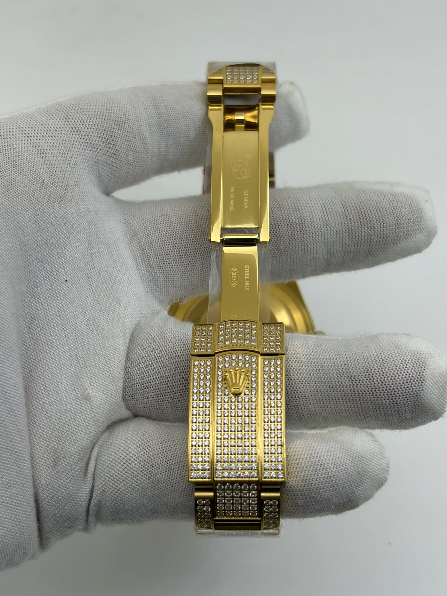 Rolex OYSTER PERPETUAL 41mm 904L SS SILVER/GOLD MOISSANITE DIAMONDS BRACELET AND DIAL A2824 iced out