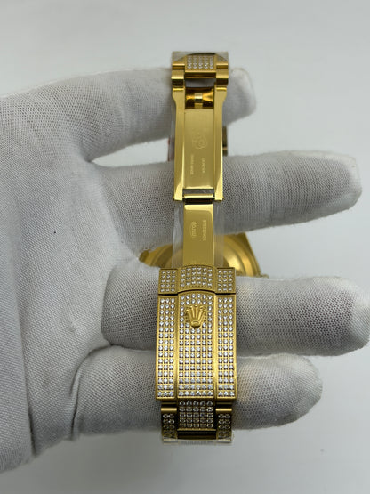 Rolex OYSTER PERPETUAL 41mm 904L SS SILVER/GOLD MOISSANITE DIAMONDS BRACELET AND DIAL A2824 iced out