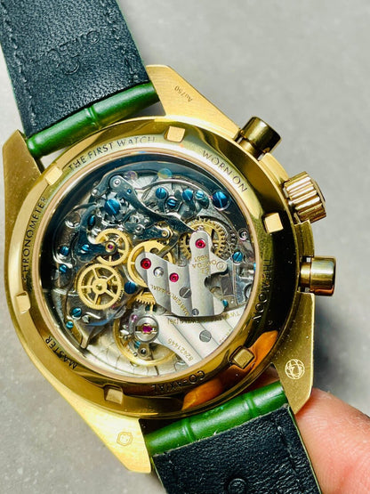 Speedmaster Moonwatch in Moonshine Gold YG RMF Best Edition Green Dial on Green Leather Strap Manual Chrono